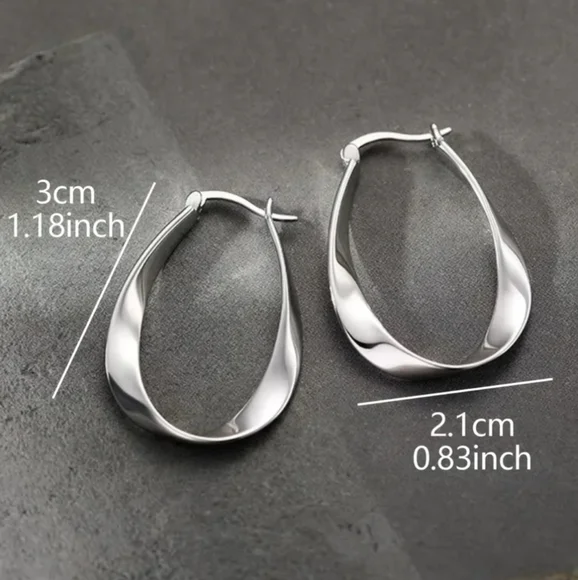 Silver Twist Hoop Earrings - Picture 2 of 3